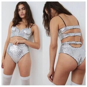 NWT For Love & Lemons glitter sequin high rise panty size XS